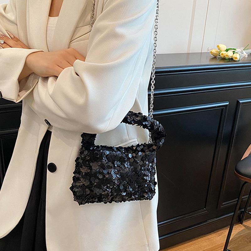 Sommer Ensfarget Paljettglans Skulderveske Casual Kjede Underarmsveske Enkel Stor Kapasitet Kvinnelig Shopping Mote Crossbody-veske