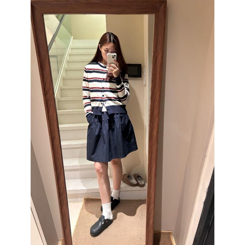 Striped knitted cardigan sweater women's spring and autumn design sense contrasting colors chic small short coat top