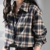 Women's Dark Blue Retro Plaid Shirt Jacket - Autumn/Winter 2025 New Korean Style Long Sleeve Top