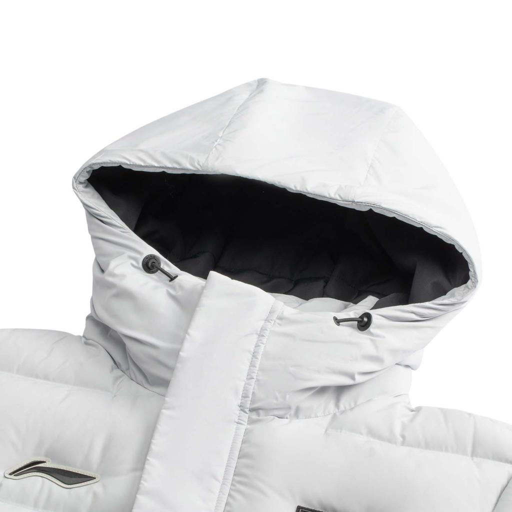 Li Ning Badminton Series Comfortable Simple Long Hooded Zipper Down Jacket Unisex Outerwear Coin-Gray AYMV137-3