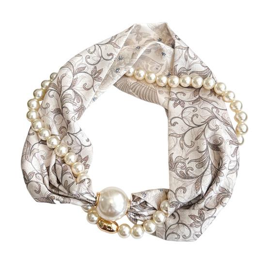 Sciarpa da Donna Stampa a Righe Perla Sintetica Fibbia Magnetica Texture Morbida Liscia Sciarpa Estiva Versatile Sottile Accessorio per il Collo