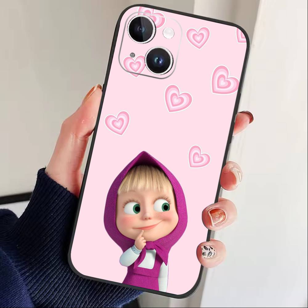 Cute M-Masha and Bears Phone Case For iPhone 16,15,14,13,12,17,Pro Max,Plus Silicone Black Case