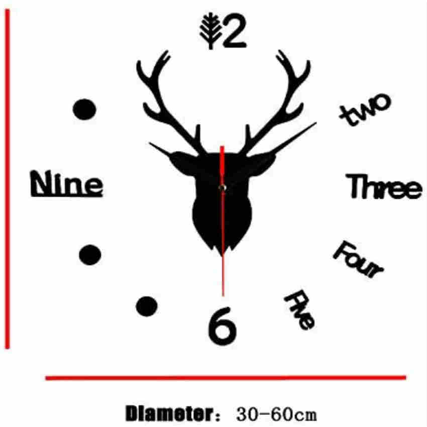 Creative Deer Head Wall Clock Frameless DIY Wall Mute Clock 3D Surface Sticker Home Wall Decor