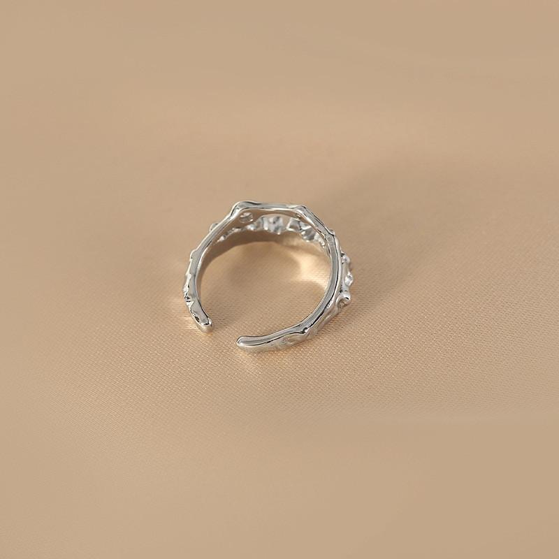 Elegant Korean Style Irregular Lava Ring For Women Adjustable Open Finger Ring