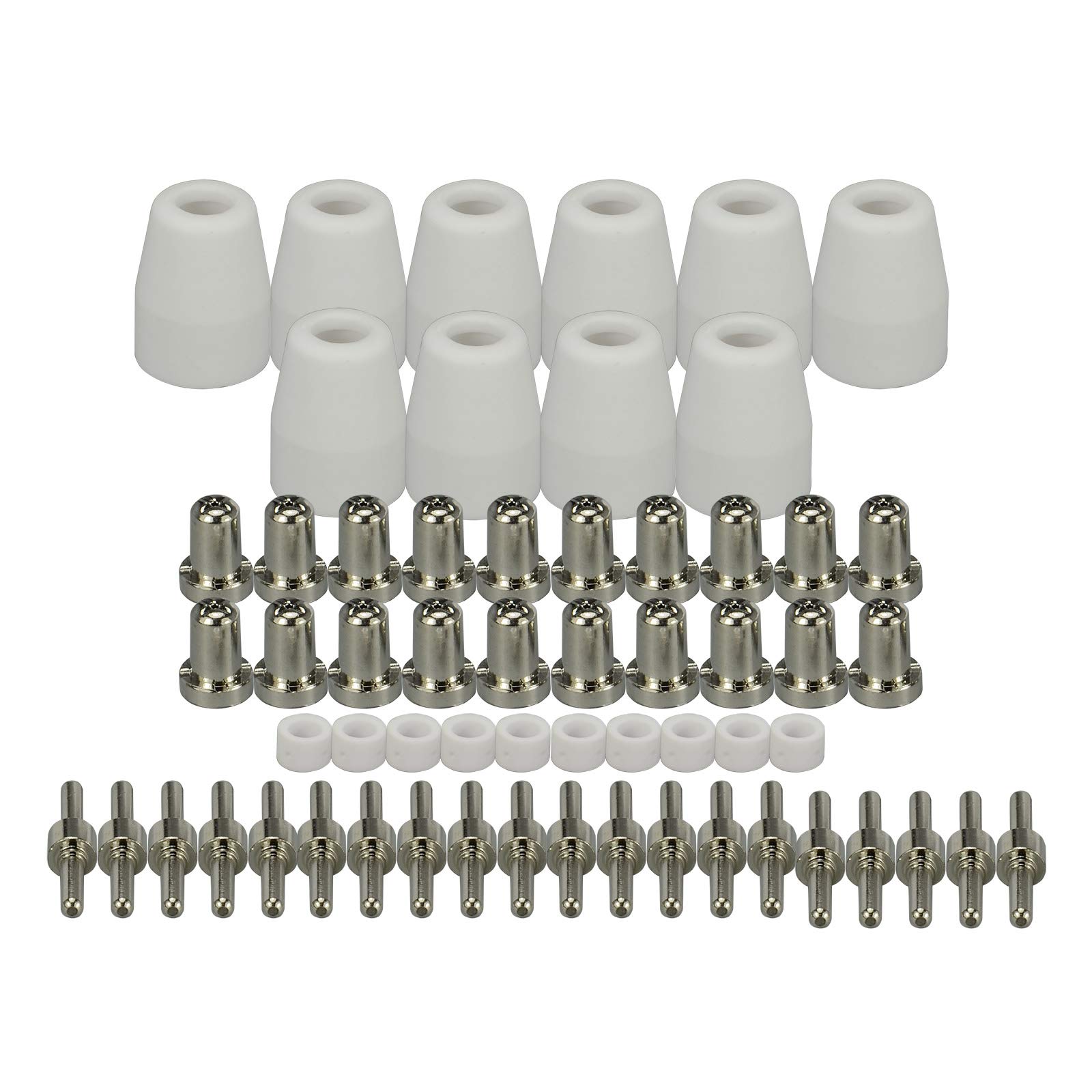 

RIVERWELD Plasma Cutter Electrode Shield and Gas Ring for and 60-Piece Nickel-Plated Nozzle, (Extended), Cup, PT-31, JG-40, CUT30, CUT40, CUT50.