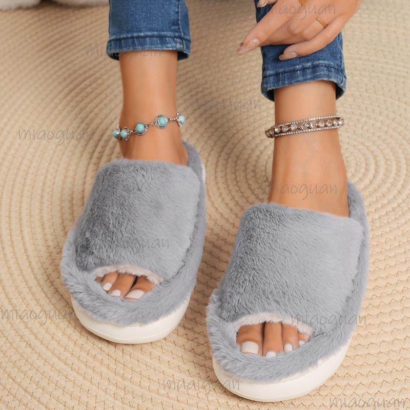 Fashion Autumn Winter Women's Plush Slippers Indoor Home Warm Slides Comfortable Flat Shoes Slip On Pantuflas Mujer Faux Fur Slippers
