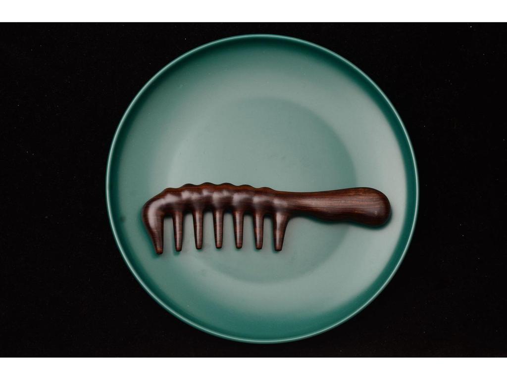 Ebony Ash Wood Wide-Tooth Meridian Massage Comb with Round Drum Handle