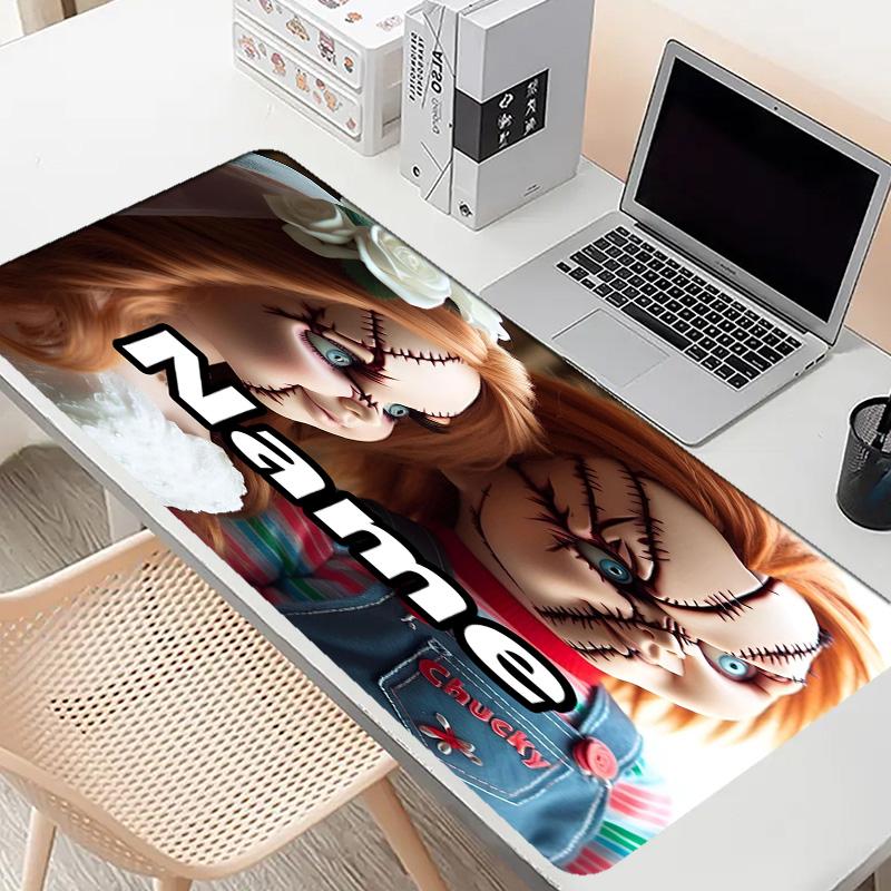 Custom Name Personalized Bride of Chucky Pattern Mousepad, Laptop PC Desk Mat, Decorative Desk Mat for Home Keyboard Pad Gift