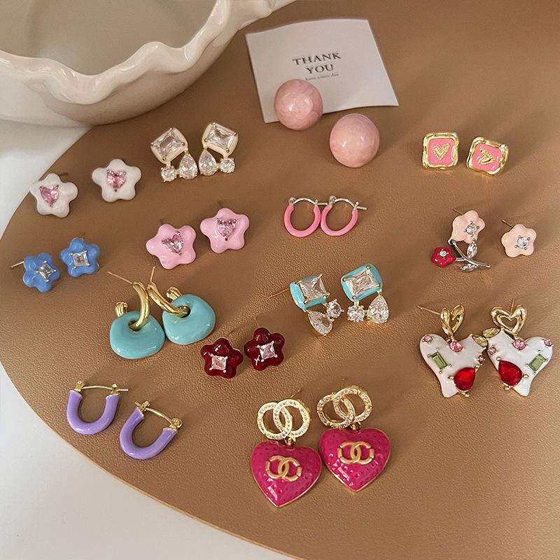 Colorful Zircon Drip Glaze Hoop Earrings: Chic Light Luxury Style for Fashion-Forward Women