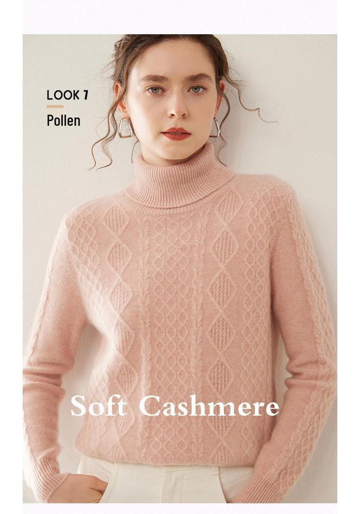2024 Women's High Neck Cable Knit Cashmere Sweater - Thick, Warm, Short Base Layer for Autumn/Winter
