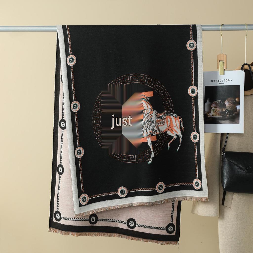 Double-Sided Women's Winter Ink Painting Snood: Imitation Cashmere Scarf for Air-Conditioned Rooms.
