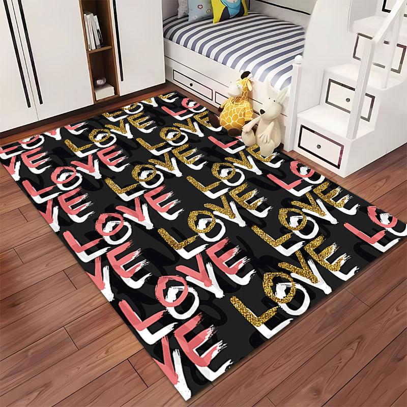 Colorful "LOVE" Text Pattern Rug suitable as a non-slip mat for the living room or bedroom sofa