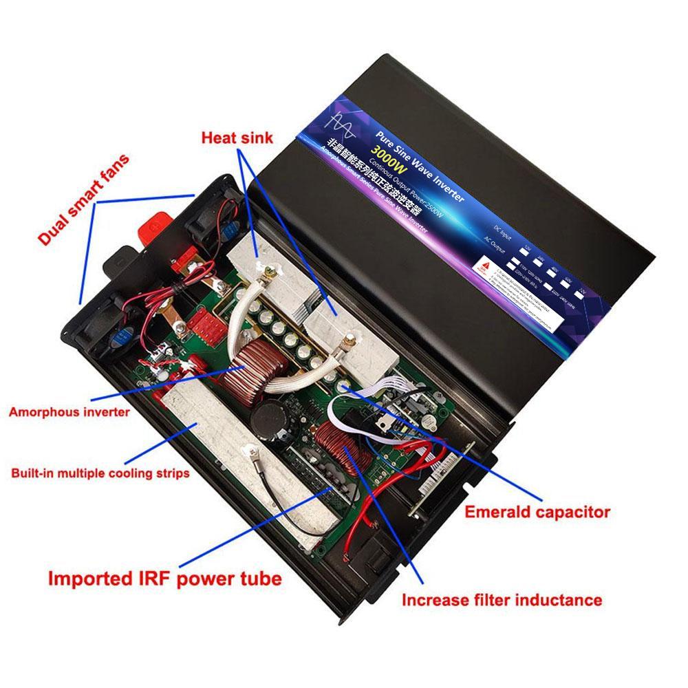 Pure Sine Wave Power Inverter 3000W DC 12V 24V 48V To AC220V  Portable Power Bank Converter Solar Car Inverter Transformer