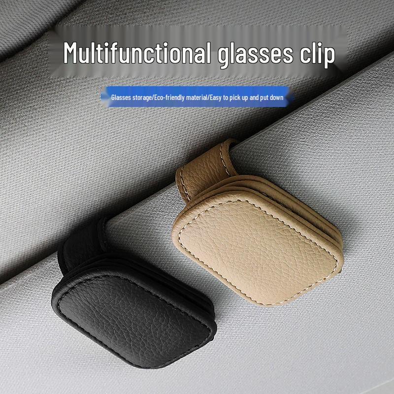 Leather Car Visor Sunglasses & Card Holder Clip