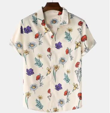 New oversized geometric printed Hawaiian shirt summer beach casual men s short-sleeved top comfortable XXS