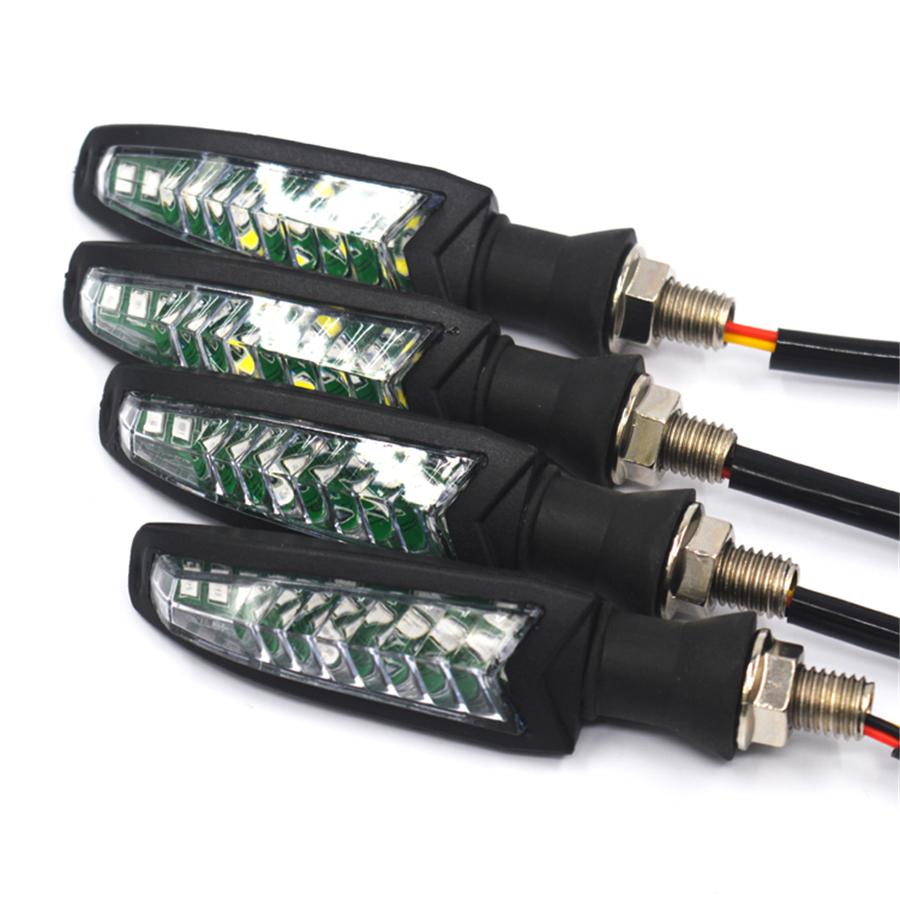 Pair Universal Motorcycle LED Flowing Turn Signal Indicator Light DRL Amber+White