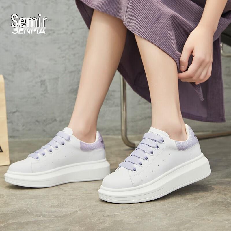 Senma Women s Platform Lace-up Casual White Shoes EU 35