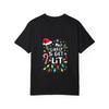 Christmas T-Shirt White Most Likely To Get Lit with Santa Hat Candy Cane and Christmas Lights Print for Holiday Party