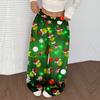 Women's Casual Christmas Print Elastic Waist Loose Fit With Plush Wide Leg Pants