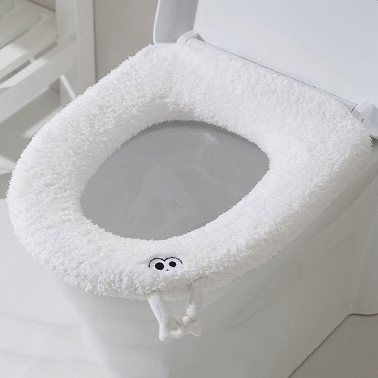 

Toilet Seat Cushion With Thickened Design, Seat Cover, Winter Household Plush Adjustable Handle One Size