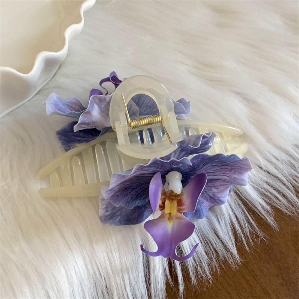 

Ponytail Clip Orchid Hair Clip Butterfly Orchid Large Shark Clip Flower Hair Claw Daily style 10