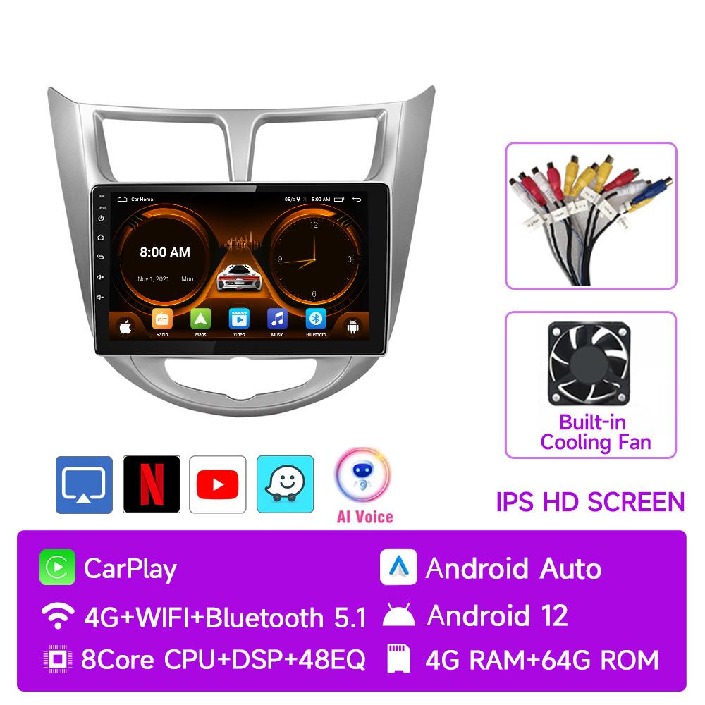 JIUYIN Android 12 Carplay Car Radio for Hyundai Solaris Verna Accent 1 2010 - 2016 Multimedia Player 2 Din GPS 4G DVD Head Unit
