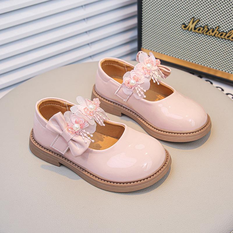 Girls Shoes Princess Shoes 2025 New Spring and Autumn Little Girl Glossy Mary Jane Soft-soled Leather Shoes Black Performance Shoes