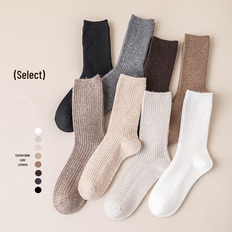 Melaude Women's Wool Knee-High Socks - Spring & Autumn Style, Thickened Double-Needle, Plus Velvet, Warm Postpartum Socks