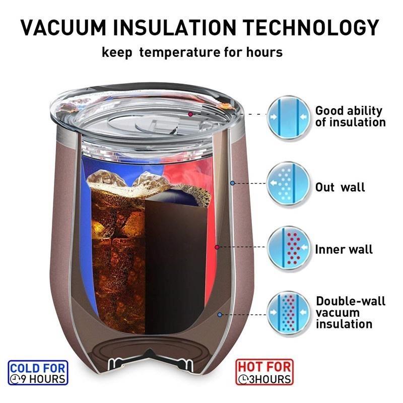 1 sada sklenic na víno bez stopky Nerezová izolovaná sklenice na šálky s víčkem na víno, kávu, nápoje, koktejly