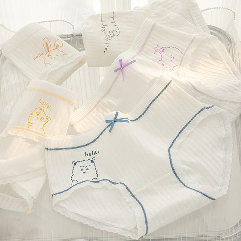 Ladies' Breathable Cartoon Cotton Underwear - Comfortable Antibacterial Waistband Triangle Pants