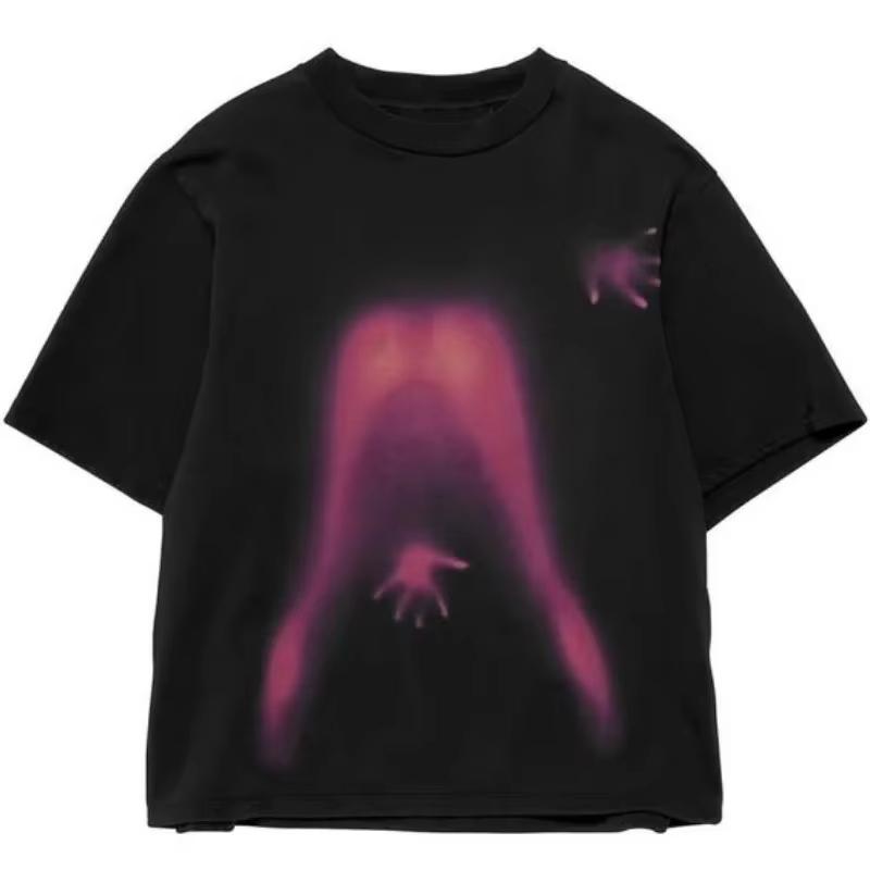 O-Neck Cotton Short Sleeved T-shirt for Men Summer Loose Oversize Trendy Brand Half Sleeved Gothic Pattern Printed Couple Tops