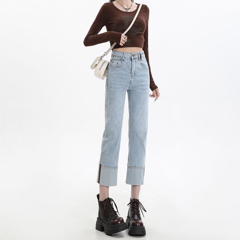 Women s Light Blue High-Waist Slim Fit Cigarette Jeans - Spring & Autumn 2025 Collection Small
