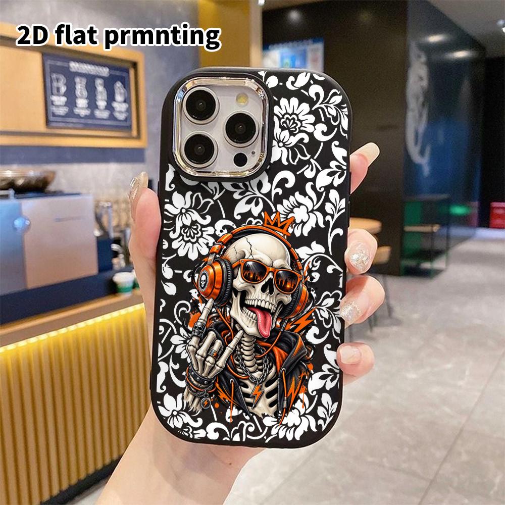 Phone Case: 2D Flat Design Suitable for iPhone 18 17 16 15 14 13 Pro Protective Case, Couple Style, Rock Skull, Christmas and Halloween Gift