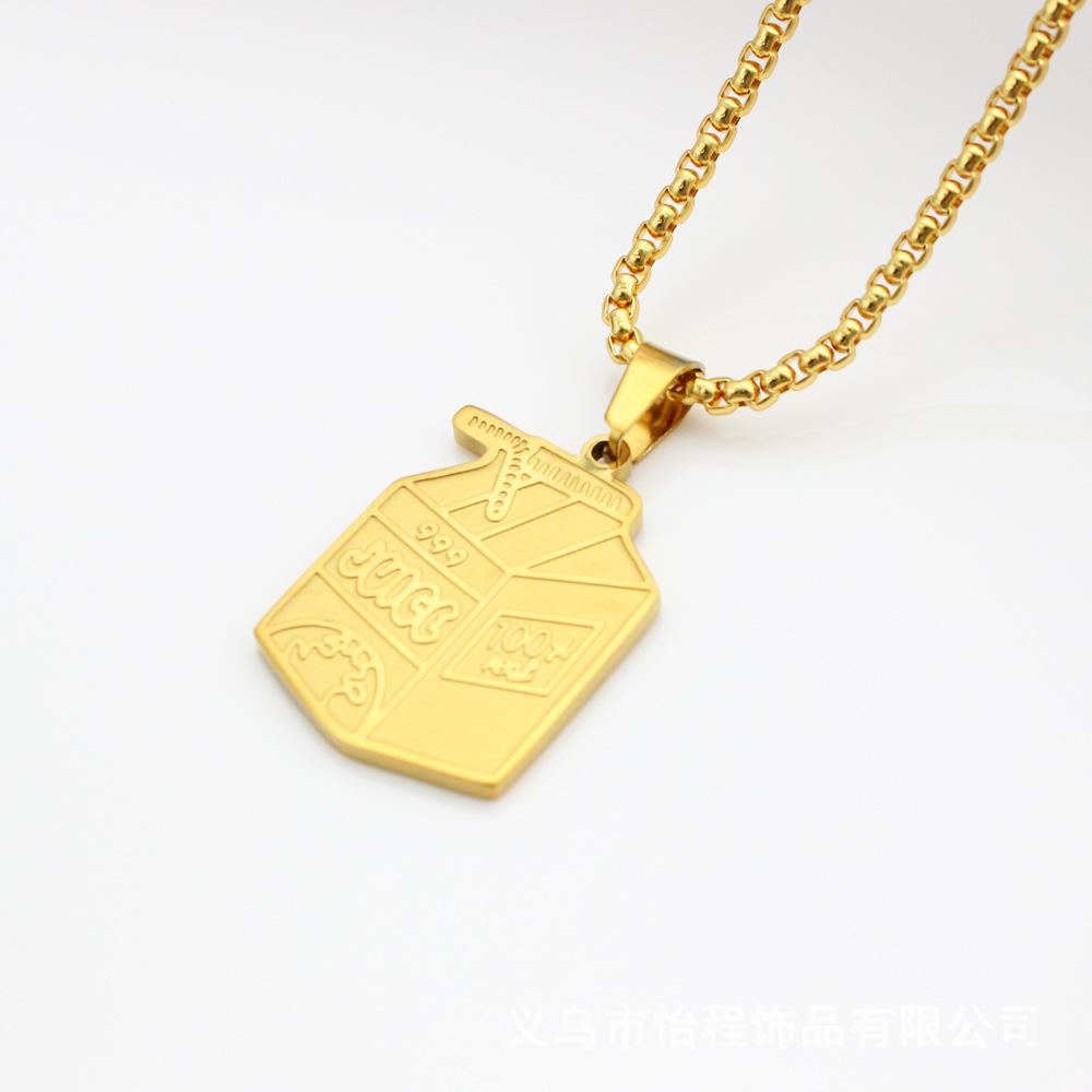 Stainless Steel Juice Box Keychain Pendant Necklace - Hip Hop Streetwear Accessory