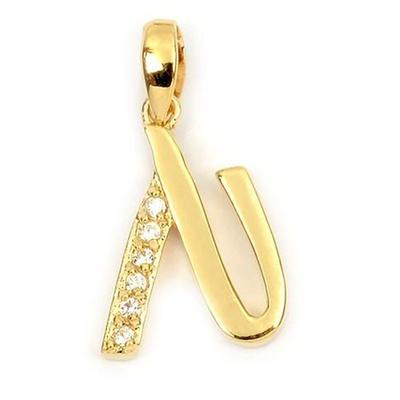 [M8790] - Gold Plated Pendant 'Letter N' White Gold - 21x10 Mm