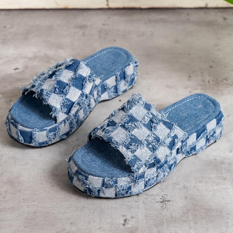 Fashion Denim Women Slippers Summer 2025 Platform Open Toe Women Sandals Fashion Desin Jeans Canvas Slippers Beach Sandalias De Mujer