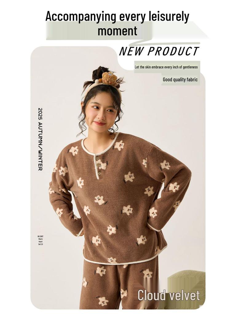 Cozy Cartoon Pullover Pajama Set for Women - Japanese & Korean Style, Perfect for Home or Out