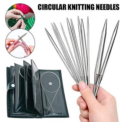 11 Stück Weben Stahl Rundstricknadeln Häkelnadel Set Garn Weben DIY Handwerkzeuge Mit Tasche 43/65/100/120cm Länge