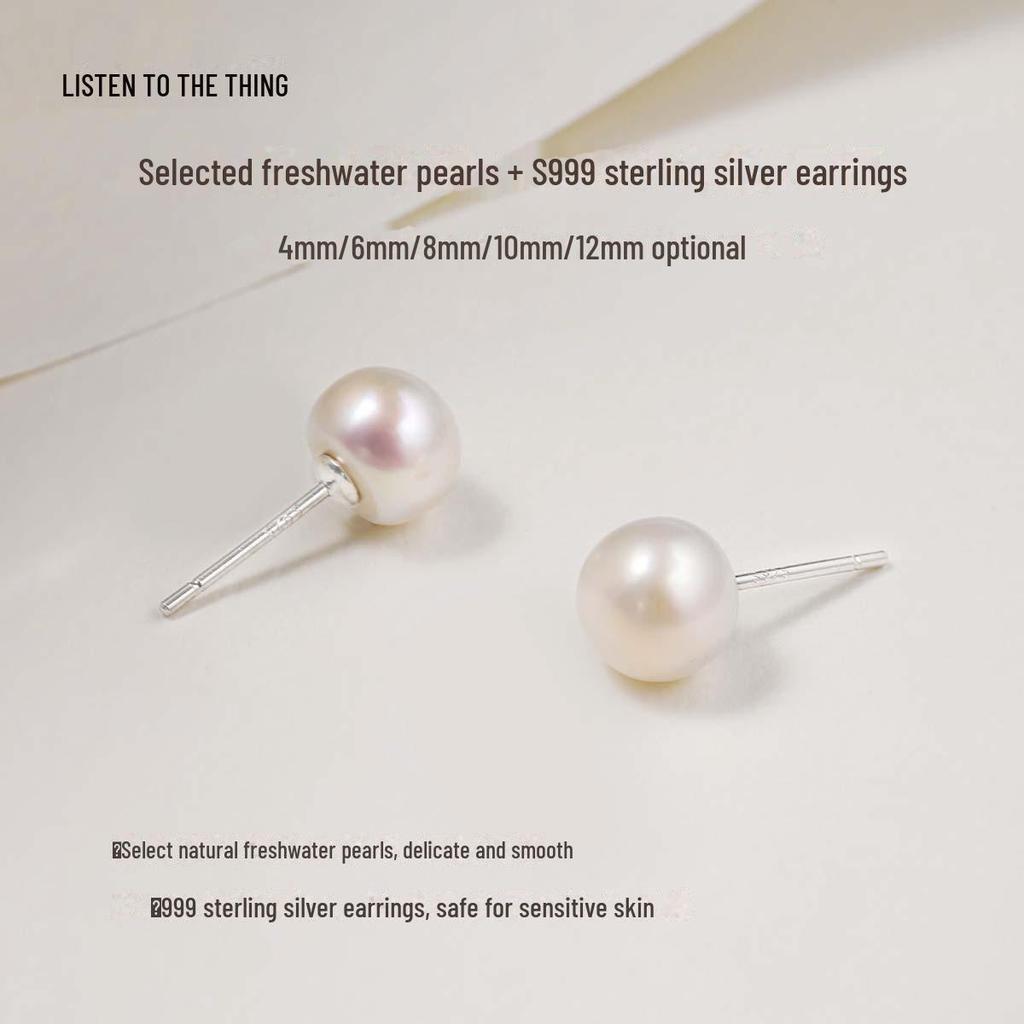 S999 Sterling Silver 5A Natural Pearl Sleep Earrings for Women - High-End, Comfortable, No Need To Remove