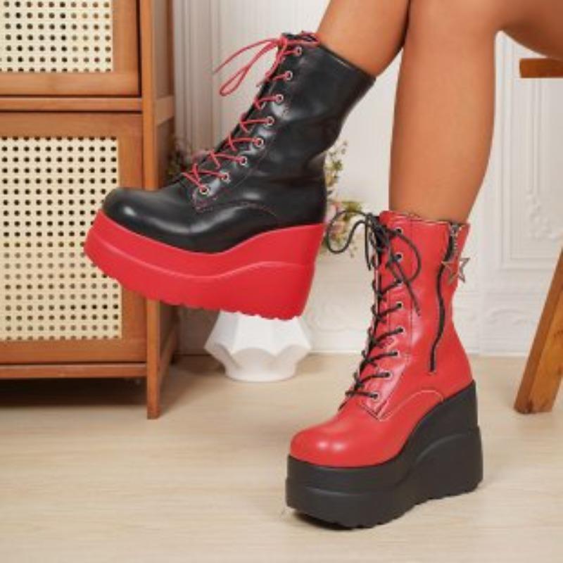 Sko i store størrelser, Kilehæler, Snørestøvletter til midt på leggen, Allsidige skinnstøvletter, Damesko