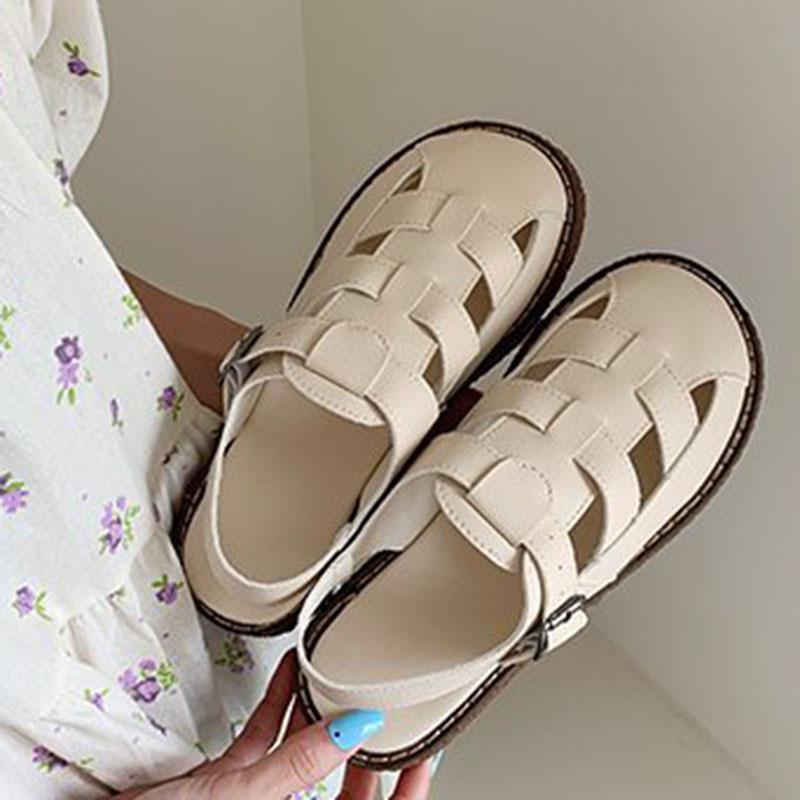 Women's Summer Vintage Sandals Buckle Shallow Mouth Casual Women Shoes Female Platform Retro Slippers Ladies Roman Sandals 35-40