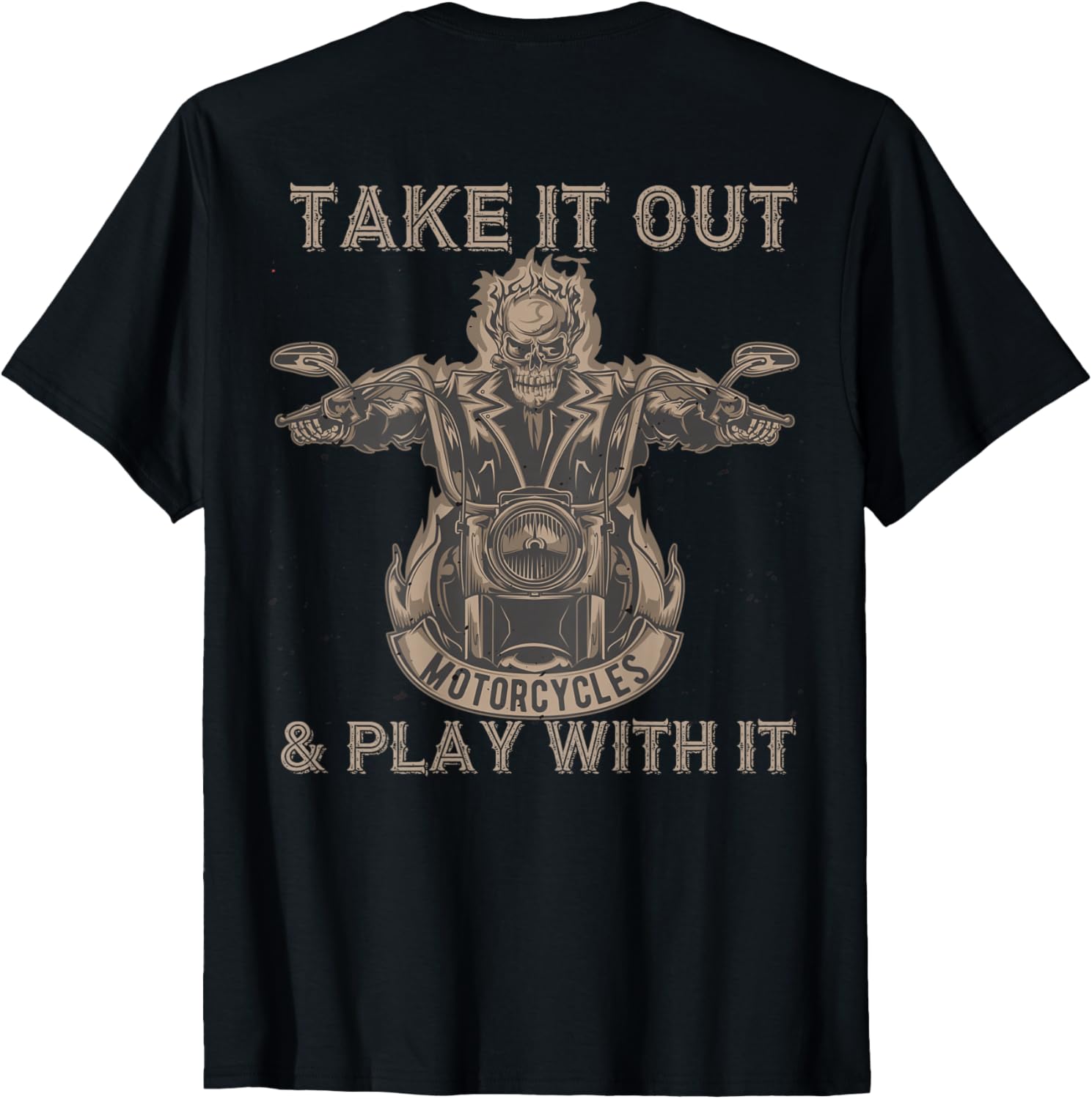 Funny Biker Skeleton Motorcycle Rider - Back Print T-Shirt S