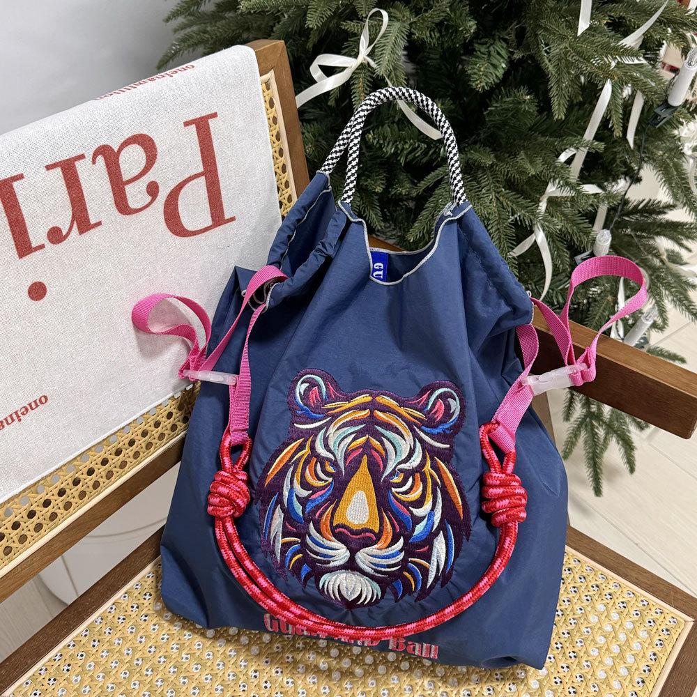 Japanese Style Handmade Waterproof Nylon Canvas Bag with Embroidered Patterns, Large Capacity