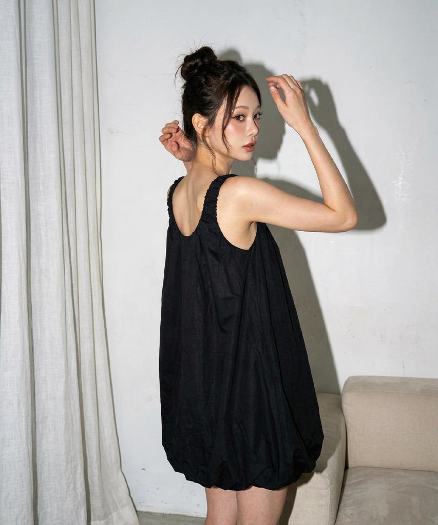 The Green Lab Shirred Sleeveless Mini Dress [Black]