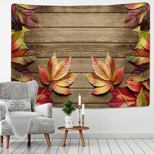 Vintage Wandteppich aus Holzbrett, Wandbehang, Kunst, goldbraune Blätter auf Holz, Wanddecke, Heimdekoration