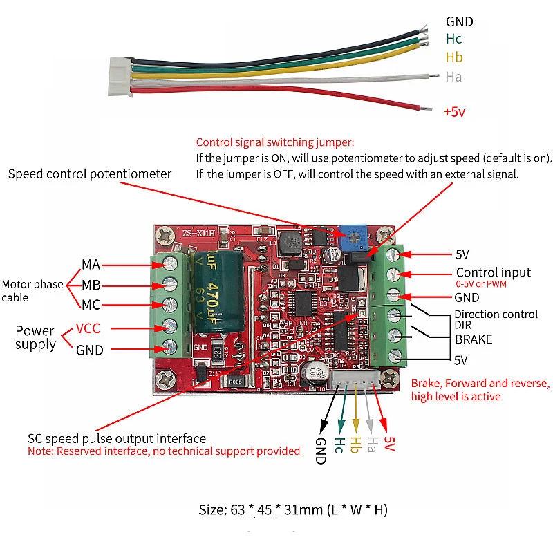 Driver Board ZS X11D1 Motor Controller Board with MA/MB/MC Phase Line Output and Forward/Reverse Control Interface
