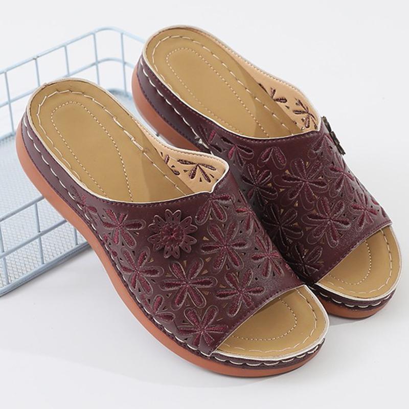 Papuci cu platformă Lucyever Vintage Flower pentru femei 2024 Vară Sandale cu pană cu degete deschise Femeie Confortabil Mărimi mari Pantofi casual 35-43