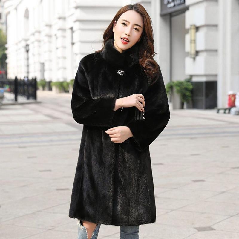 Imitation mink coat women's imitation fur coat new imitation mink velvet medium and long stand-up collar imitation fur coat