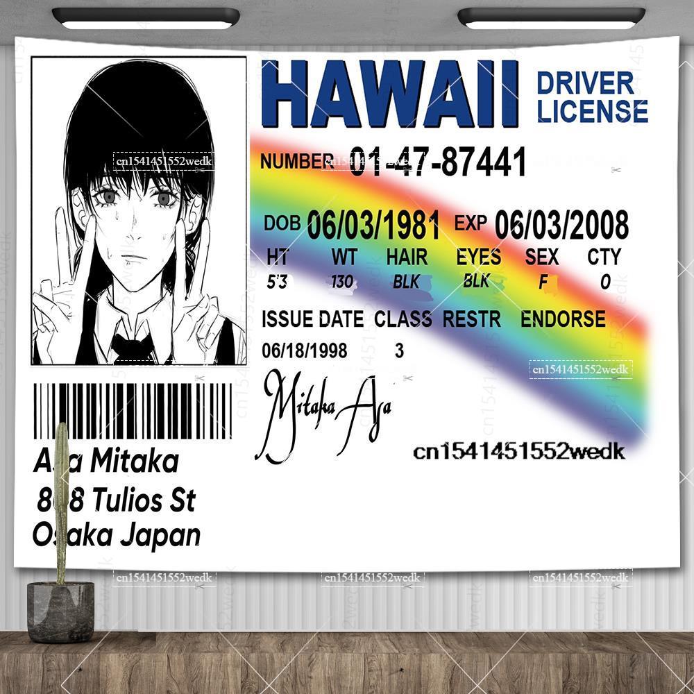 Asa Mitaka ID Flag Hawaii Driver License Wall Hanging Tapestry Funny Anime Tapestries Aesthetic Room Decoration Art Posters