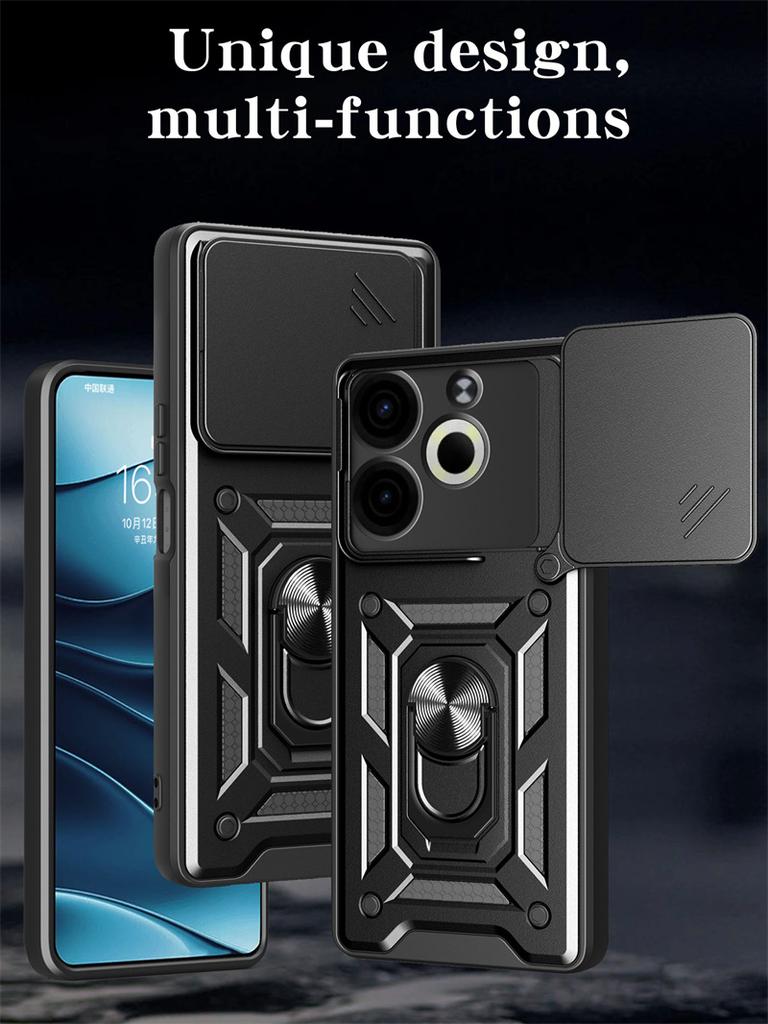 Armor Metal Ring Stand Funda For Tecno Pova 6 Neo Case Shockproof Slide Lens Protector Phone Cover for Pova6 Neo Pova6Neo Coque